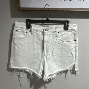 Abercrombie & Fitch Cream Jean Shorts with Frayed Hem